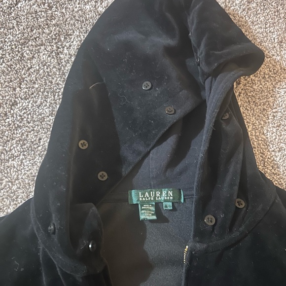 Vtg Lauren Ralph Lauren Velour Black Full Zip-Up Velvet Hoodie Y2K - Picture 3 of 3